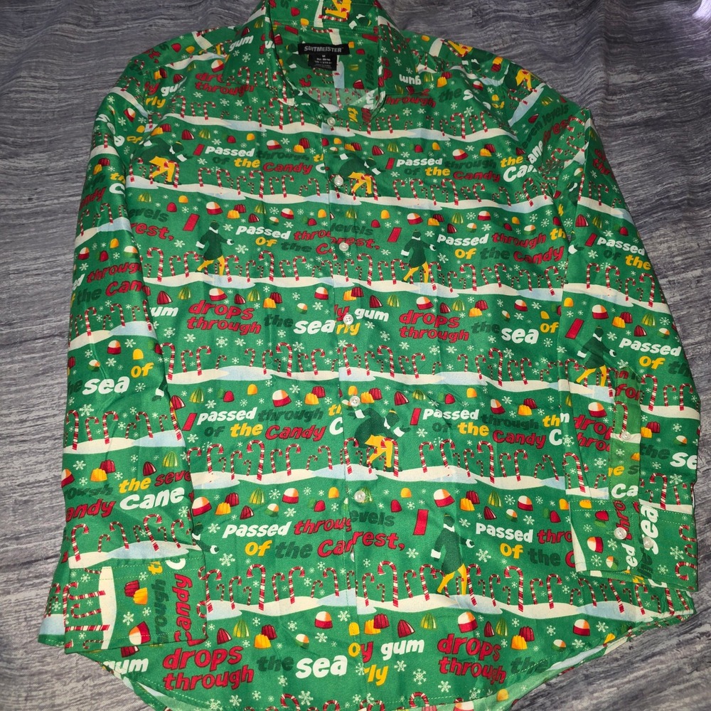 Suitmeister Elf Movie Buddy the Elf Green Christmas Button Down Shirt Mens M